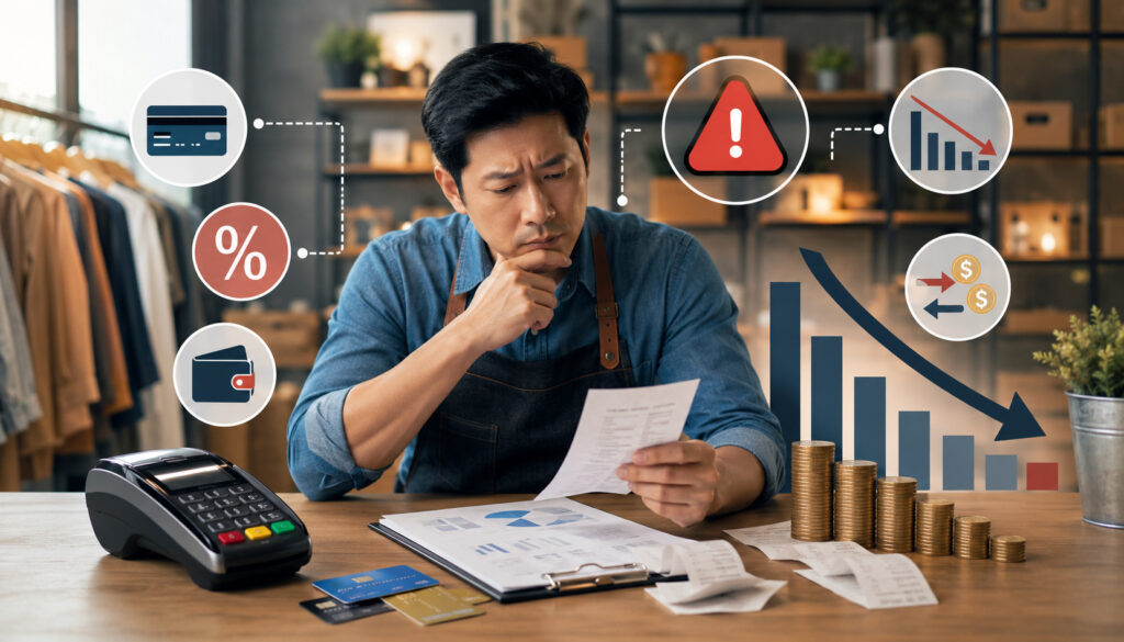 Business owner reviewing processing fees