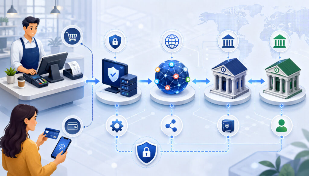 Merchant account processing parties illustration
