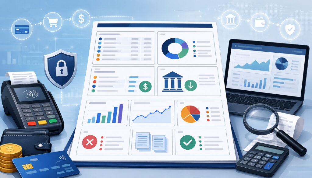 Merchant processing statement sections illustration